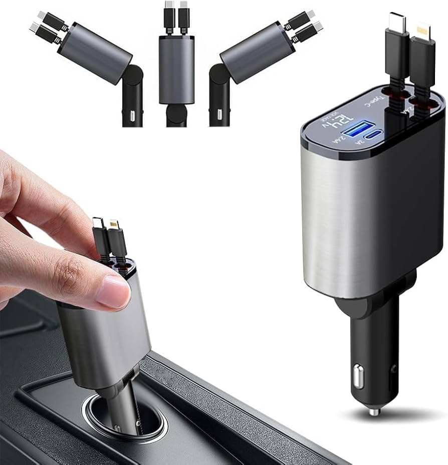 Chargeur de téléphone de voiture rétractable 4 en 1 - 120 W